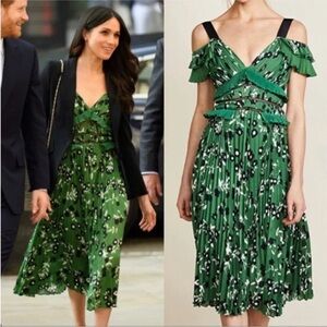 Self-Portrait Cold Shoulder Green Floral Dress Size 4